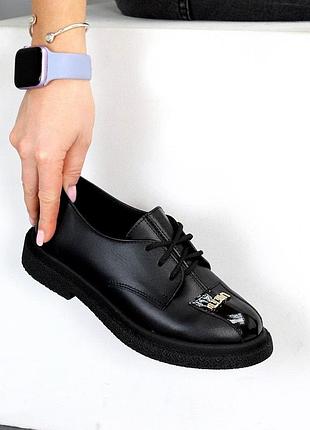 Стильные черные туфли из натуральной и глянцевой кожи 👠✨