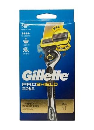 Бритва gillette чоловіча з касетами для гоління proshield, 1 ручка + 2 картриджі