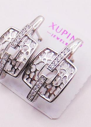 Серьги медицинский сплав с фианитами родий xuping 20х11мм xp310