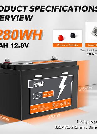 Lifepo4 powmr 12v 100ah литийзализофосфатный аккумулятор