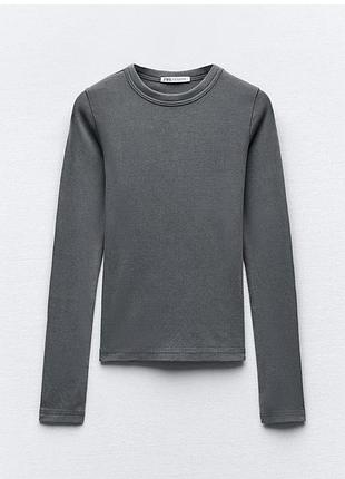 Сірий лонгслив в рубчик zara