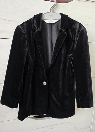 Велюровый черный пиджак для девочки h&amp;m