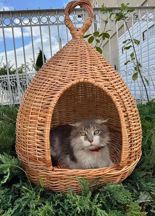 Плетений лежак хатинка для кота
