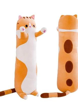 Мягкая игрушка для сна кот батон подушка рыжий 50 см