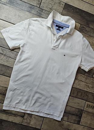 Мужская  белая футболка-поло tommy hilfiger из текстурированного хлопка размер xl