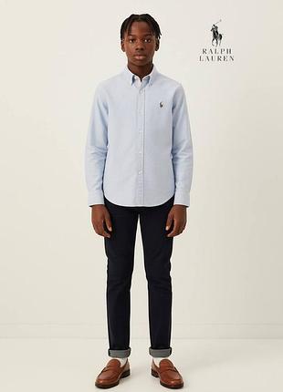 Оригинальная детская премиальная рубашка на мальчика ralph lauren рост 136 138 см 8лет голубая котоновая с длинным рукавом ральф лорен лаурен лоурен
