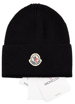 Шапка чорна в'язана жіноча чоловіча moncler монклер унісекс зимова люкс-якість