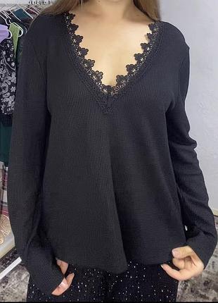 Shein вафельна кофтинка з ажуром вафелька лонг з мереживом лонгслів водолазка пуловер