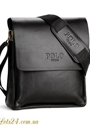 Мужская кожаная сумка polo videng чёрная
