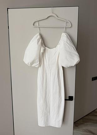 Сукня міді жіноча h&m біла з рукавами ліхтариками xs-s