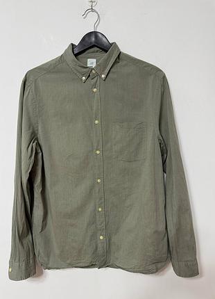 Сорочка рубашка чоловіча хакі легка під льон h&m, розмір l