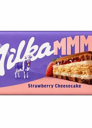 Шоколад milka молочный с начинкой клубничный чизкейк strawberry cheesecake mmmax, 300 г