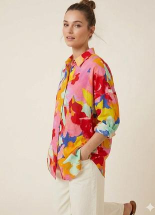 Яркая женская хлопковая рубашка в акварелью цветочный принт оверсайз primark