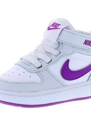 Дитячі високі кросівки nike court borough mid 2 білого кольору з яскраво-фіолетовим логотипом