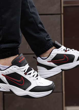 Мужские кожаные кроссовки nike air monarch стильные черно белые найк айр монарх весна лето 44