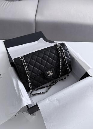 Сумка jumbo classic 2.55 black/silver (caviar) 2