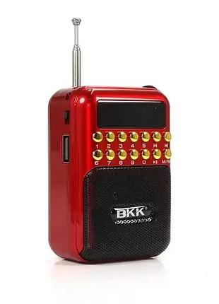 Міні радіоприймач bkk b872 fm радіо mp3 usb tf з акумулятором 18650 червоний (2331)