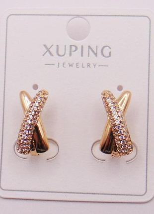 Сережки з фіанітами медсплав 15х8 мм xuping 21727
