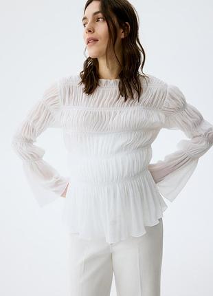 Блуза для вагітних жіноча h&m mama топ із горловиною-човником і буфами білий