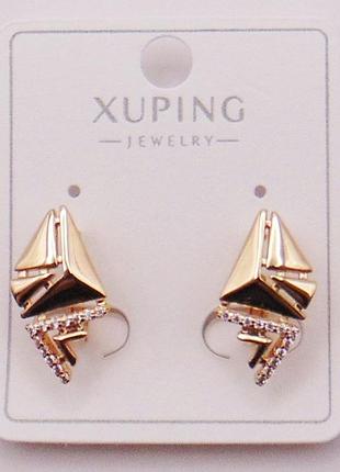 Сережки з фіанітами медзолото 18х11 мм xuping 19857