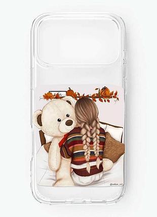 Прозрачный чехол на iphone 18 pro max девочка с мишкой (принт 117)