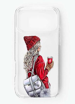 Прозрачный чехол на iphone 18 pro max девушка с рюкзаком (принт 9)