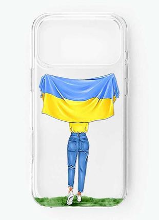 Прозрачный чехол на iphone 17 pro max девушка с флагом (принт 263)