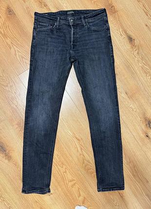 Джинсы мужские черные slim прямые casual style jack&amp;jones, размер m