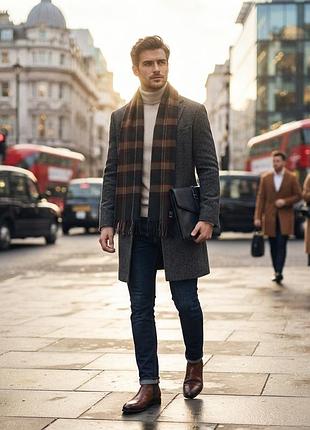 Шерстяной шарф в клетку, 100% pure new wool, woolmark