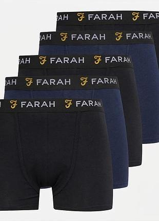 Набір чоловічих трусів боксерів farah underwear  boxer shorts 5 шт в наборі, розмір m, чорний, темно-синій