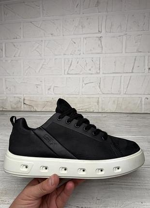 Крутые черные кожаные кроссовки ecco street 720 m gtx gore-tex
