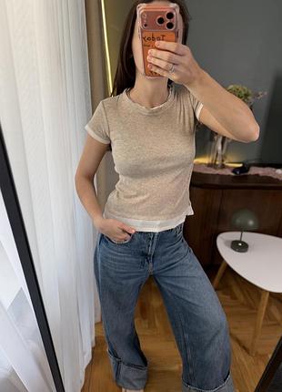 Бежева подвійна футболка zara