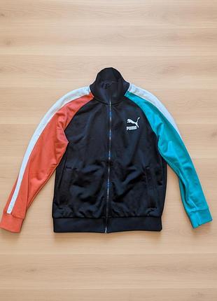 Спортивна кофта чоловіча puma iconic t7 colorblock track jacket чорна, помаранчева, бірюзова розмір l