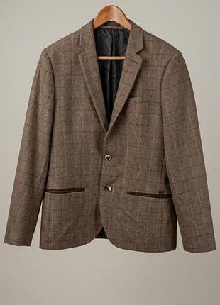 Піджак чоловічий river island шерсть у клітинку коричневий
