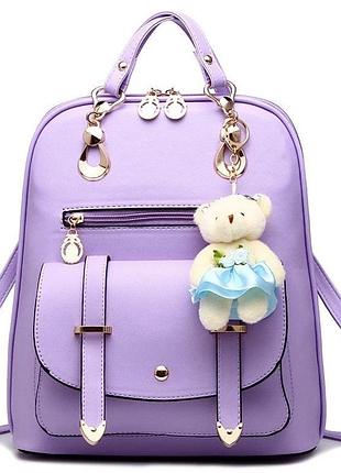 Женский рюкзак городской винтаж с брелком мишкой тедди, candy bear