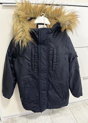 Парка для хлопчика zara синя з хутряним капюшоном