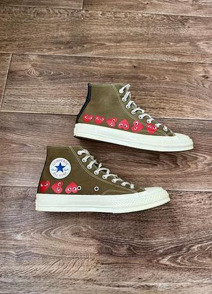 Кеди унісекс converse x comme des garçons play chuck 70 hi "multi hearts" хакі