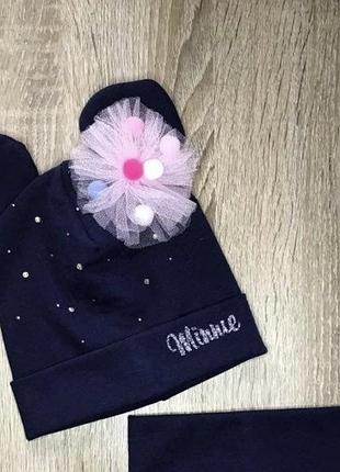 Шапка дитяча весняна дівчинки мікі з вушками трикотаж + хомут р 48