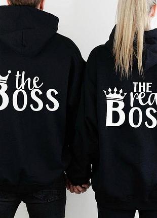 Парні худі унісекс чорні з принтом the boss