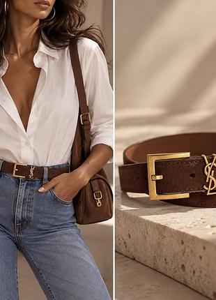 Замшевий жіночий ремінь ysl ів сен лоран