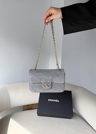 Сумка mini flap bag замшева сіра