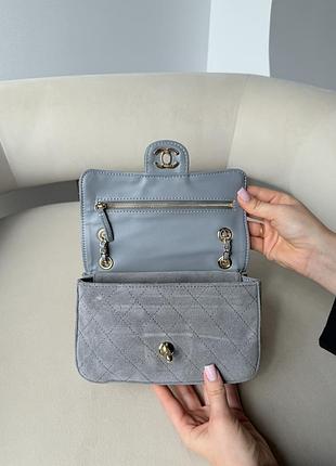 Сумка mini flap bag замшева сіра 5