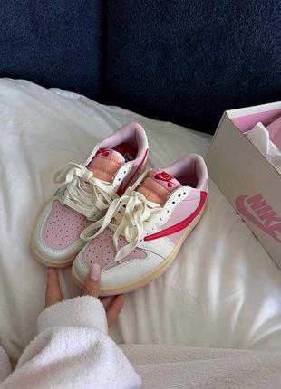 Кроссовки nike air jordan 1 low x travis scott sail tropical pink