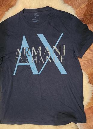 Спортивна чоловіча футболка armani exchange синя з принтом, розмір xl, 100% бавовна