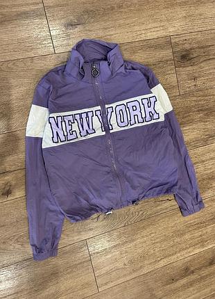 Вітровка для дівчинки, фіолетова з написом new york, 9-10 років