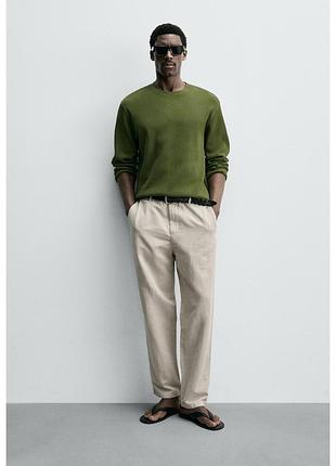 Штани straight fit з льоном zara