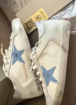 Кросівки жіночі golden goose superstar білі з блакитною зіркою, розмір 38