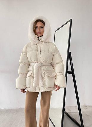 Пуховик с опушкой и капюшоном cresh puffer, молочный xl