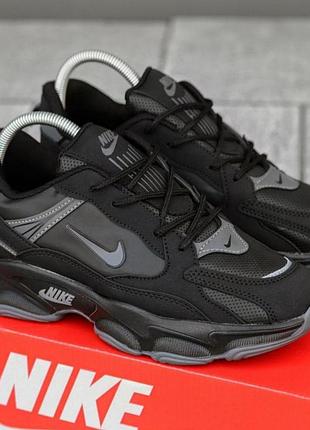Мужские кроссовки nike черные комфортные кроссы из кожи и замши на осень весну найк