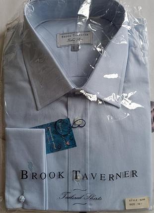 Чоловіча блакитна класична сорочка з довгим рукавом від бренду brook taverner (модель tailored shirts, стиль 9299 розмір коміра 16 1/2) р. - l